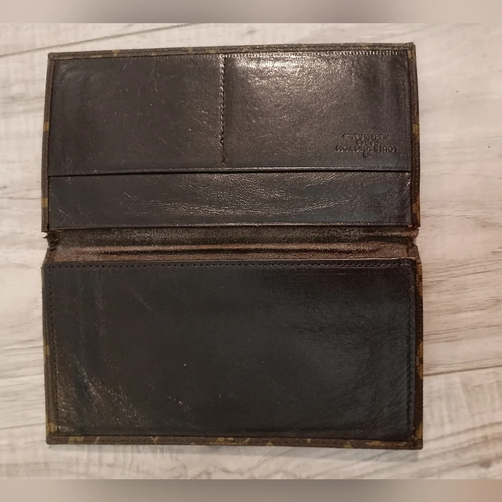 LOUIS VUITTON Monogram Porte Monnaie Credit Long Wallet Brown/ Check Holder